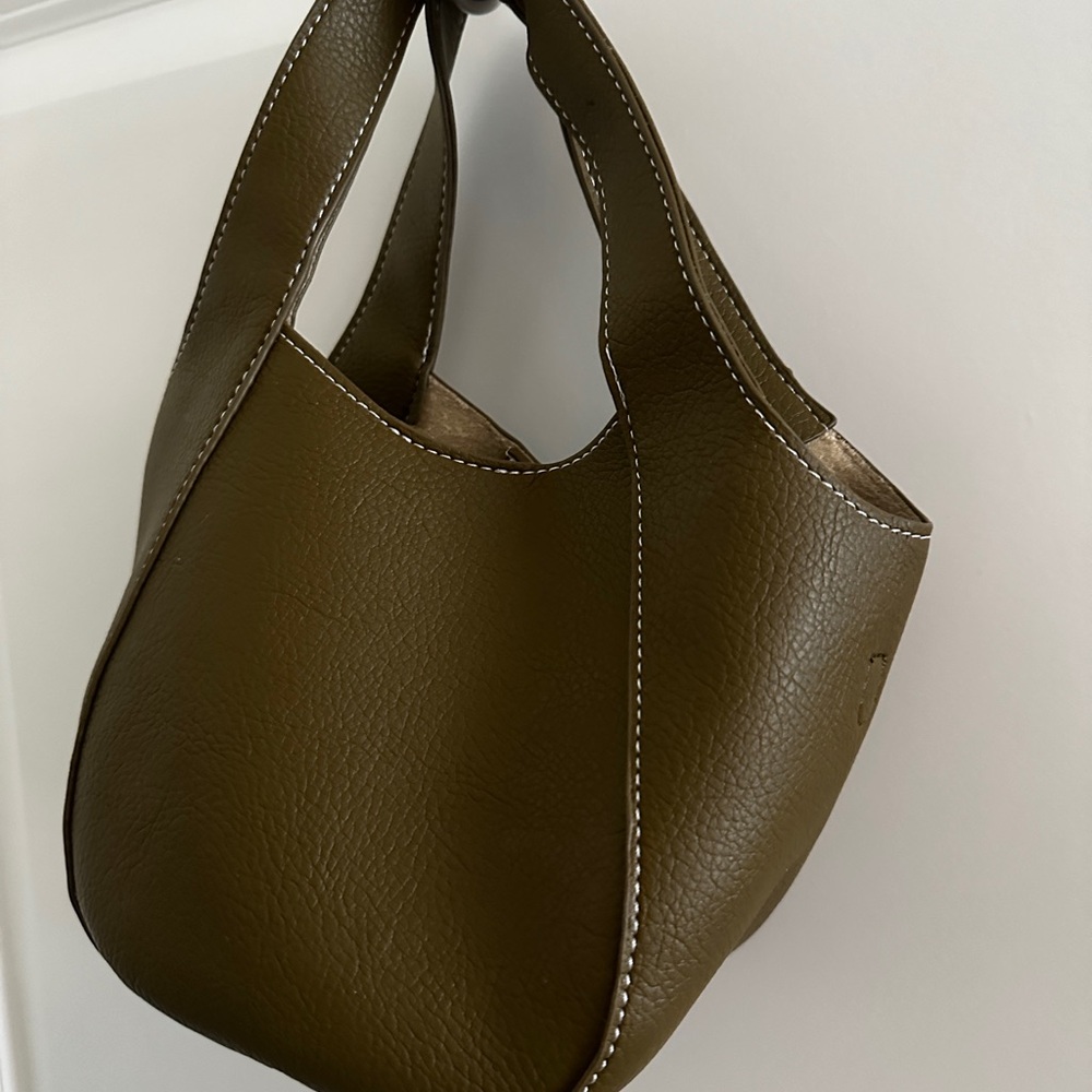 Anthropologie Sonia Mini Olive Green Curved Handle Tote Bag